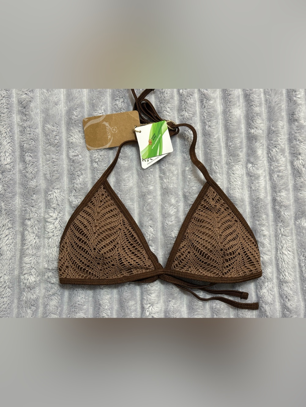 Brown Crochet Triangle Bikini Top with Tie Closures